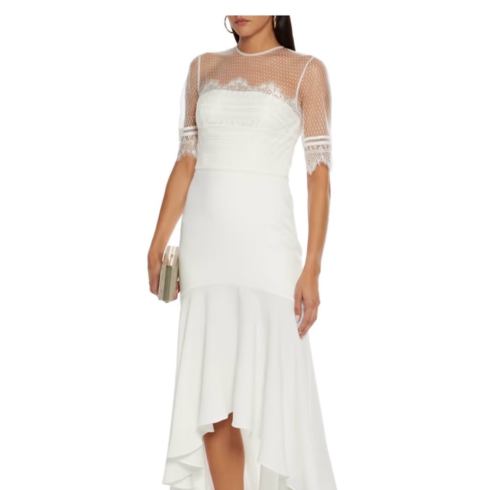 Catherine Deane Jenna asymmetric lace and cast midi dress